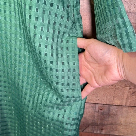 Tuckernuck Emerald Burnout Daphne Dress sz L Ruffle Collar Bow Mini Cocktail - Picture 8 of 15